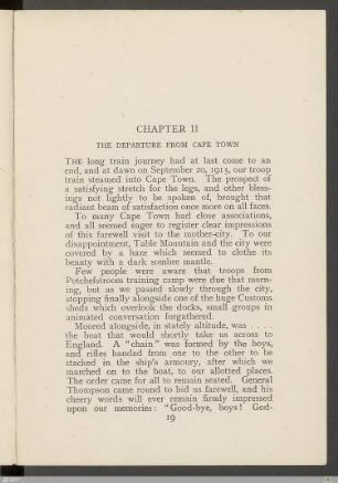 Chapter II - The departure from Cape Town