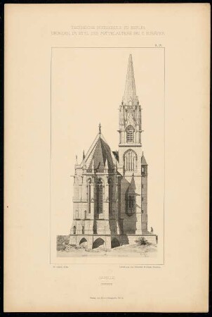 Kapelle: Ostseite (aus: C. Schäfer, Die Bauhütte, Entwürfe im Stile des Mittelalters, 1. Bd., 1883, Tafel 30)