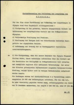 Kostenüberschlag zur Vollendung der Ausgrabung von Olympia (2. Fassung)