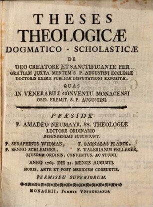 Theses theol. dogm. schol. de Deo creatore et sanctificante per gratiam iuxta mentem S. P. Augustini