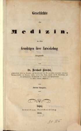Geschichte der Medizin, in den Grundzügen ihrer Entwickelung