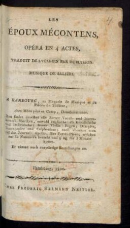 Les Époux Mécontens : Opéra En 4 Actes