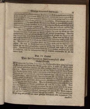 Das VI. Capitel. Von der Operation des Exomphali oder Nabel-Bruchs