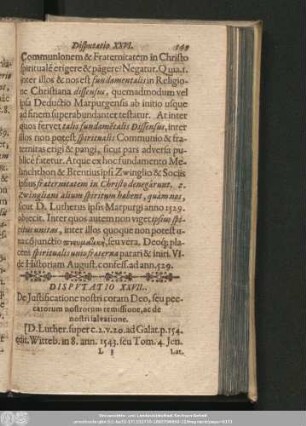 Disputatio XXVII.. De Iustificatione nostri coram Deo, seu peccatorum nostrorum remissione, ac de nostri salvatione.