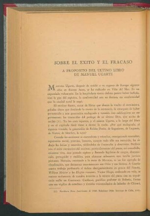 Sobre el éxito y el fracaso : A propósito del último libro de Manuel Ugarte