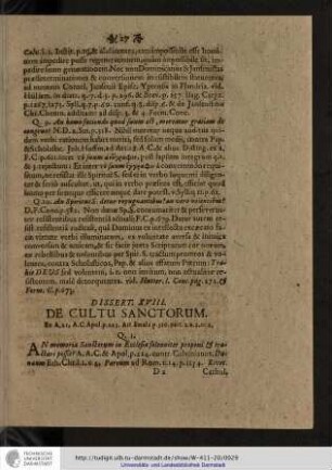 Dissert. XVIII. De Cultu Sanctorum.