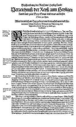 Beschreibung der Reyß ins Heylig Land / Herrn Johan Tuchern von Nürmberg