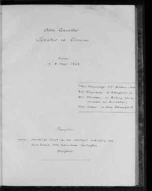 Acta Conventus Senatus et Civium, Lunae d. 8. Maji 1843.