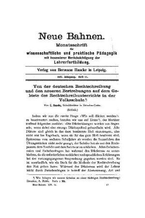 Von der deutschen Rechtschreibung und den neueren Bestrebungen auf dem Gebiete des Rechtschreibunterrichts in der Volksschule