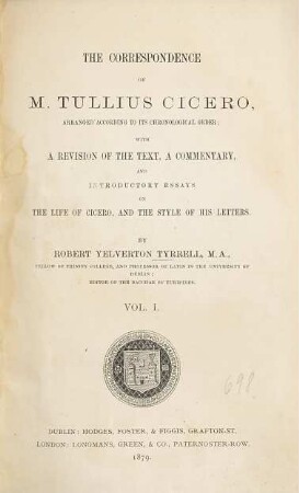 The correspondence of M. Tullius Cicero. Vol. 1