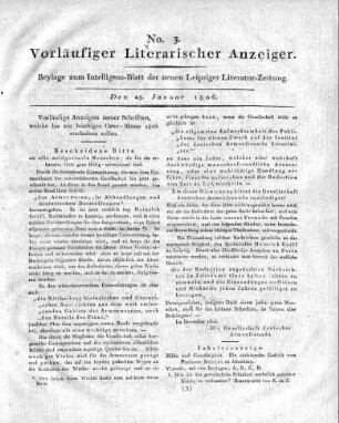 Vorläufige Anzeigen neuer Schriften, welche bis zur künftigen Oster-Messe 1806. erscheinen sollen.