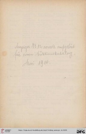 Nr. 12: Neu-Erwerbungen von Hugo Helbing, München: Anzeiger: Kupferstiche, Radierungen, Holzschnitte, Lithographien etc.
