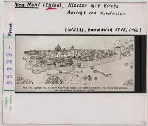 Nea Moni (Chios), Klosterkirche: Ansicht von Nordosten, Zeichnung von 1705