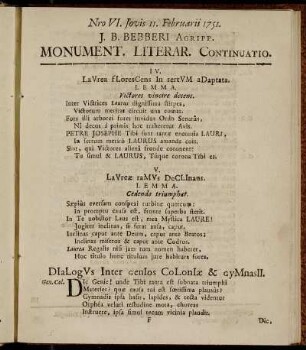 Nro VI. Jovis 11. Februarii 1751.
