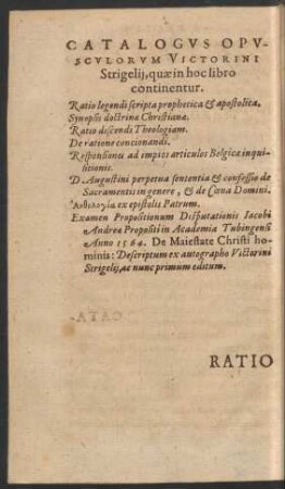 Catalogus Opusculorum Victorini Strigelii, quae in hoc libro continentur.