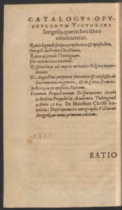 Catalogus Opusculorum Victorini Strigelii, quae in hoc libro continentur.