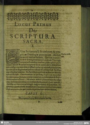 Locus Primus De Scriptura Sacra