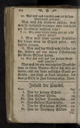 Inhalt der Capitel.