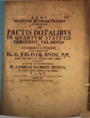 De Pactis Dotalibvs, In Qvantvm Statvtis Derogent, Vel Minvs?