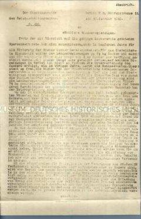 Rundschreiben des Reichsernährungsamtes zur Bereitstellung von Zucker zur Bienenzucht (Abschrift)