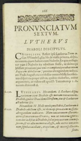 Pronunciatum Sextum. Lutherus Diaboli Discipulus.