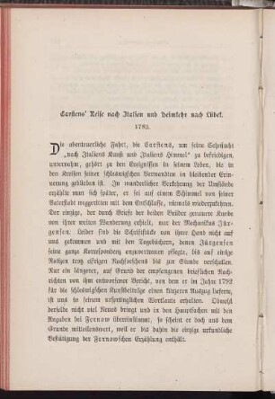 Carstens' Reise nach Italien und Heimkehr nach Lübek. 1783.