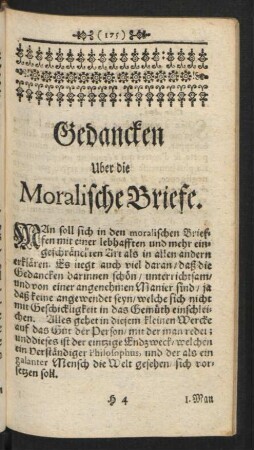 Gedancken Uber die Moralischen Briefe.