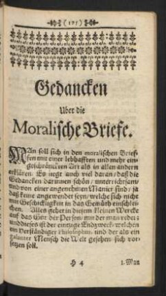 Gedancken Uber die Moralischen Briefe.