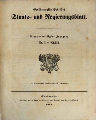 Großherzoglich Badisches Staats- und Regierungsblatt. 1841
