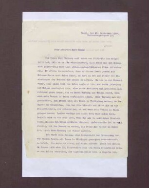 Durchschlag eines Schreibens von Bertha Spindler-Gysin an Kurt Hahn; Anfrage eines Besuchertermins von [Max?] Warburg und Leonard Nelson in Salem
