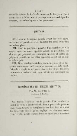 Théorèmes sur les erreurs relatives.