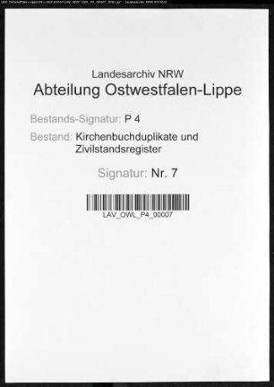 Zivilstandsregister der Munizipalität Aplerbeck (G 1812). (Gemeinde: Aplerbeck, Stadt Dortmund)