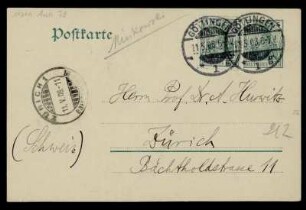 Nr. 29: Postkarte von Hermann Minkowski an Adolf Hurwitz, Göttingen, 10.5.1908