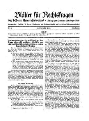 Rechtsgutachten über die Zulässigkeit der Versetzung akademisch gebildeter Lehrkräfte von nichtstaatlichen höheren Lehranstalten an niedere Lehranstalten in Preußen