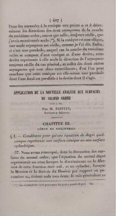 Application de la nouvelle analyse aux surfaces du second ordre.