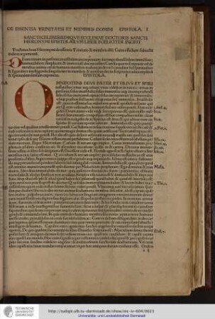 Tractatus beati Hieronymi de essentia trinitatis et membris domini cuius effectum subiectum indicat argumentum.
