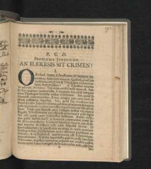Problema Iuridicum An Haeresis sit Crimen? I. - XII.