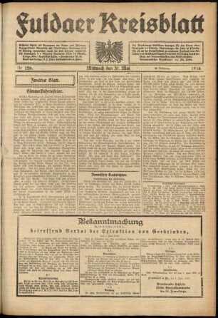 Zweite Ausgabe vom Mittwoch, den 31. Mai 1916.