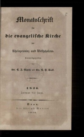 Monatsschrift für die evangelische Kirche der Rheinprovinz und Westphalens/1846