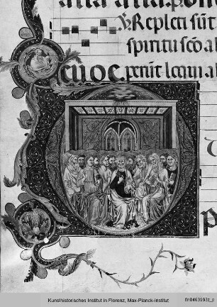 Antifonarium F aus San Domenico, Perugia : Initale D mit Pfingstwunder