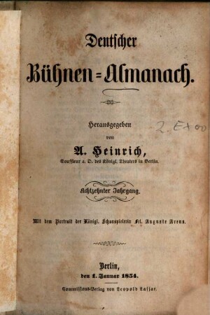 Deutscher Bühnenalmanach. 18, 18. 1854
