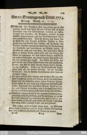 Am 20. Sonntage nach Trinit. 1774. Evang. Matth. 22, 1 - 14.