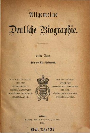 Allgemeine Deutsche Biographie, 1. Van der Aa - Baldamus