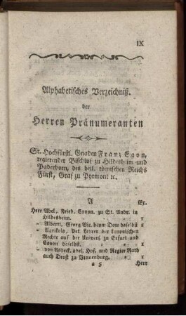 Alphabetisches Verzeichniß der Herren Pränumeranten.