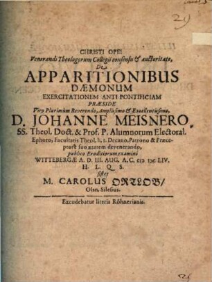 Venerandi Theologorum Collegii consensu & auctoritate, De Apparitionibus Daemonum Exercitationem Antipontificiam