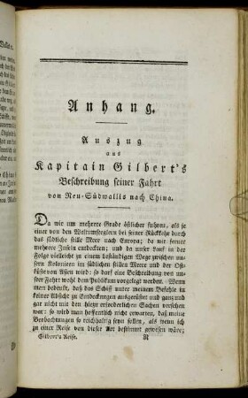 Anhang. Auszug aus Kapitain Gilbert's Beschreibung seiner Fahrt von Neu-Südwallis nach China.