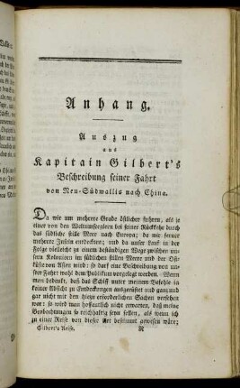 Anhang. Auszug aus Kapitain Gilbert's Beschreibung seiner Fahrt von Neu-Südwallis nach China.