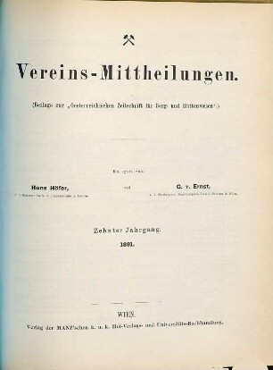 Oesterreichische Zeitschrift für Berg- und Hüttenwesen. Vereins-Mittheilungen. 10. 1891