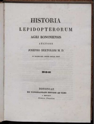 Historia Lepidopterorum agri Bononiensis