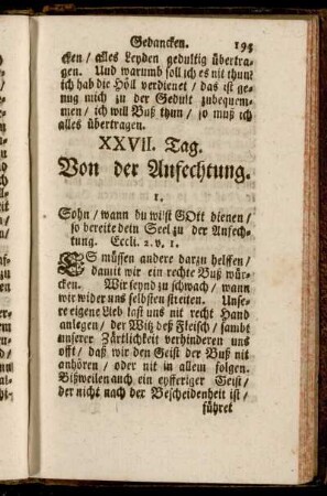 XXVII. Tag. Von der Anfechtung. - XXVIII. Tag. Von der Versuchung.